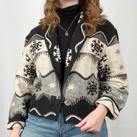 Vintage Jackets & Blazers - Stunning Vintage Oversized Snowflake Blazer Jacket Coat Boho Western Christmas